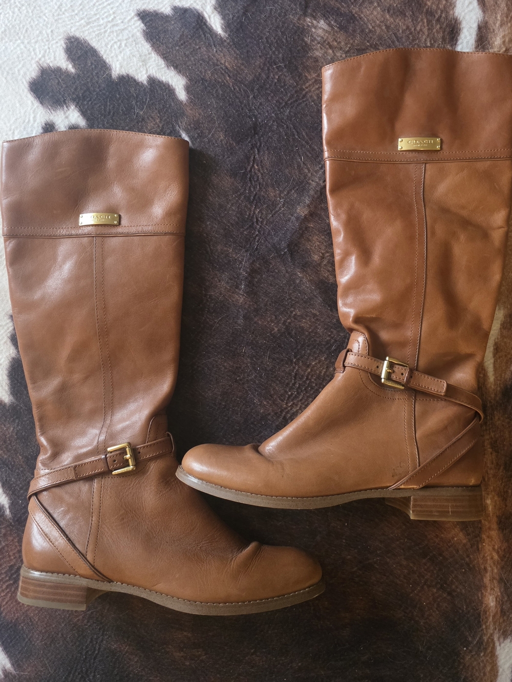Coach Brown Leather Mid-Calf Riding Boots with Buckle